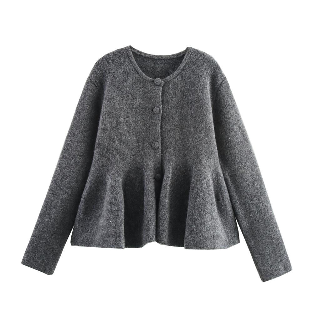 

2025 Spring Women s Short Knit Cardigan with Round Neck and Long Sleeves M серый