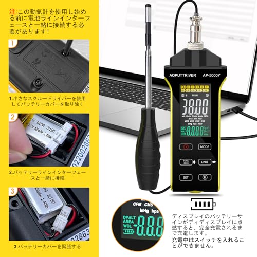 AP-5000Y Digital Anemometer, Handheld CFM/CMM Anemometer with 360° Telescopic Probe for HVAC Duct Airflow Measurements, Wind Speed, Wind Direction, an