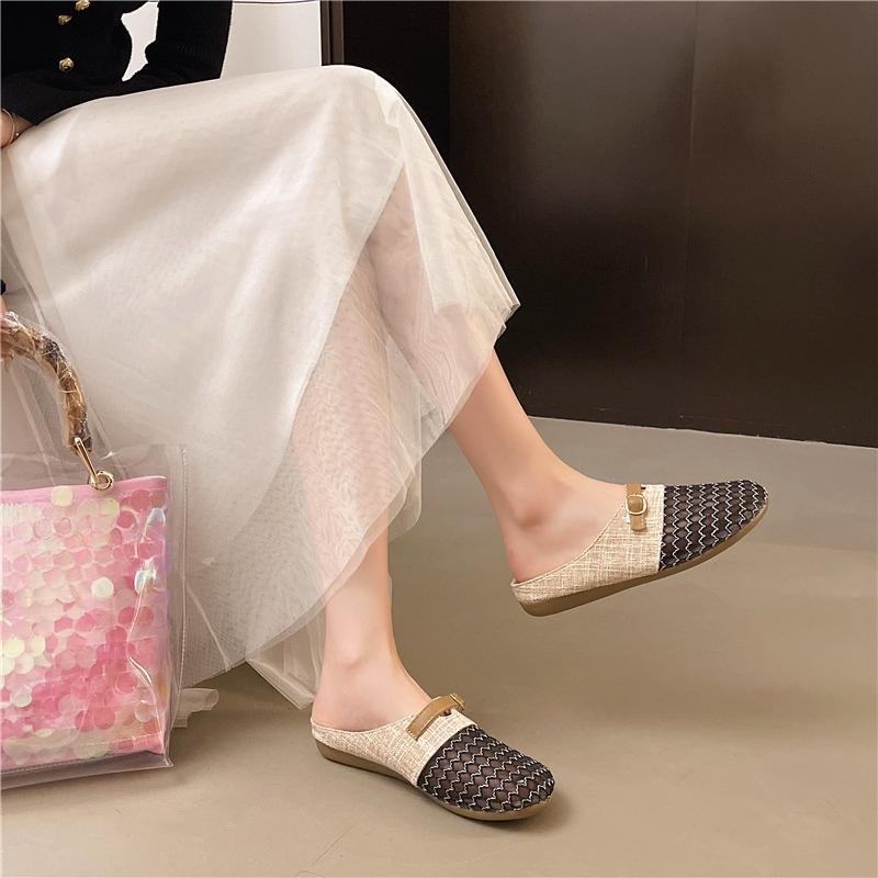 

Fashion Women Shoes 2025 Summer New Fashion Round Toe Metal Decoration Half Drag Shoes Comfort Non Slip Soft Sole Outdoor Casual Sandals 35 чёрный