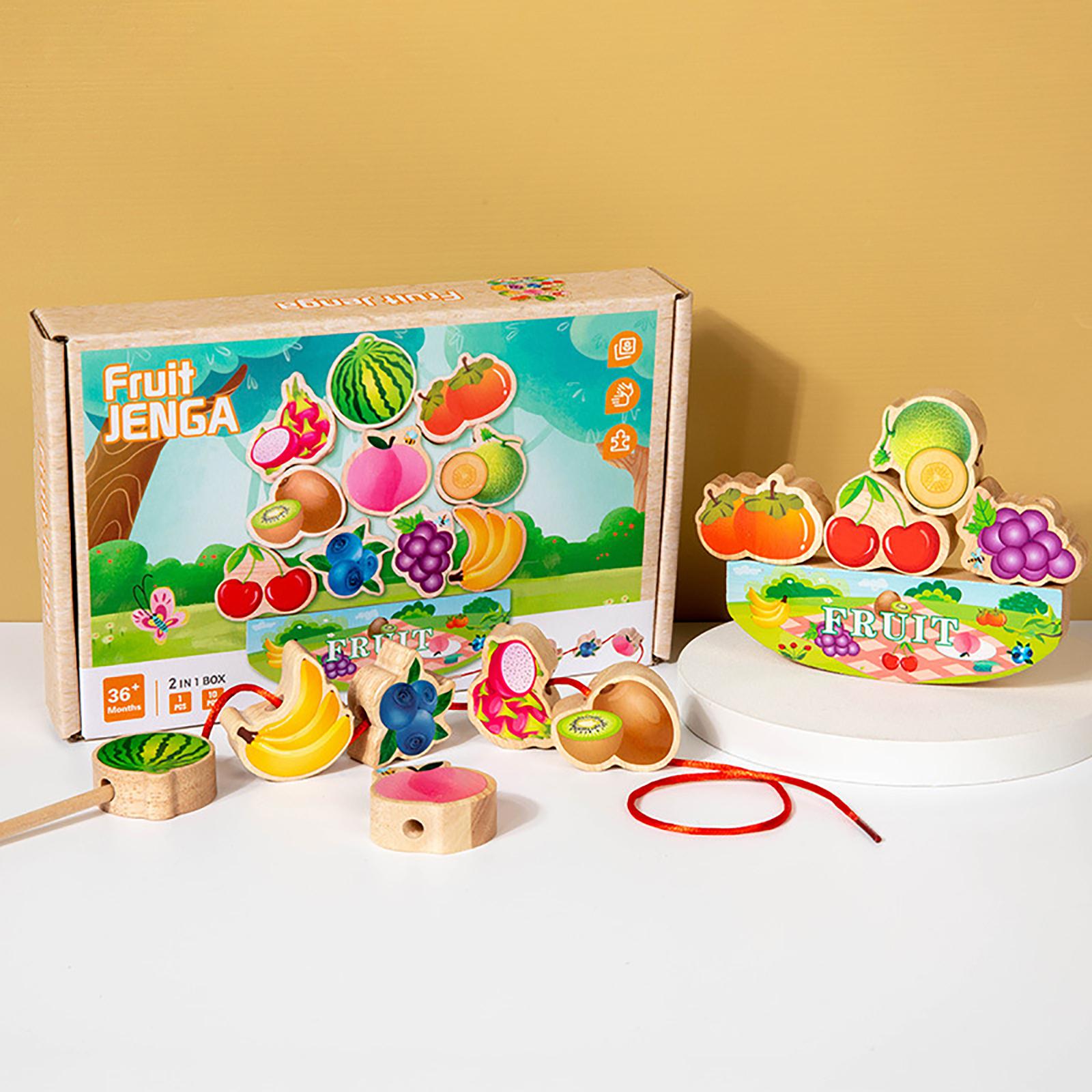 

Wooden Animal Fruit Beaded Large Building Stacking Rope Puzzle Toy One Size