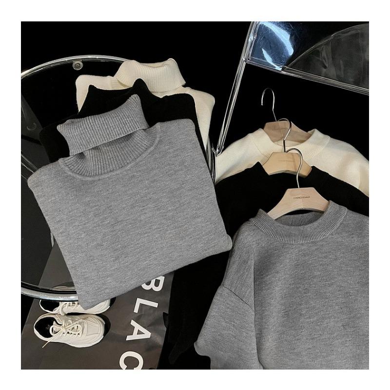 Kids Girls Thick Fleece Lined High Neck Knit Sweater Warm Pullover Base Layer