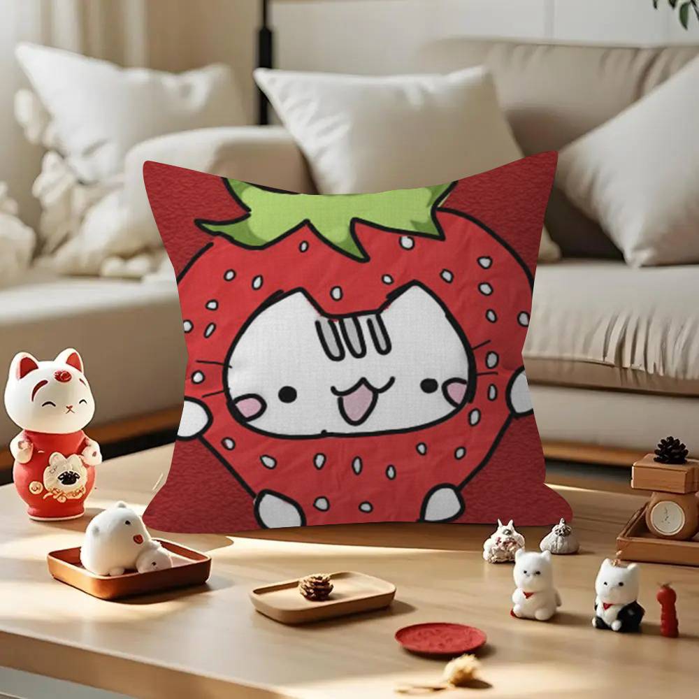 Cute Strawberry Cat   Personalized Pillow Cover Kids Bedroom Wild Party Decor Pillowcase kid Birthday shower Gift