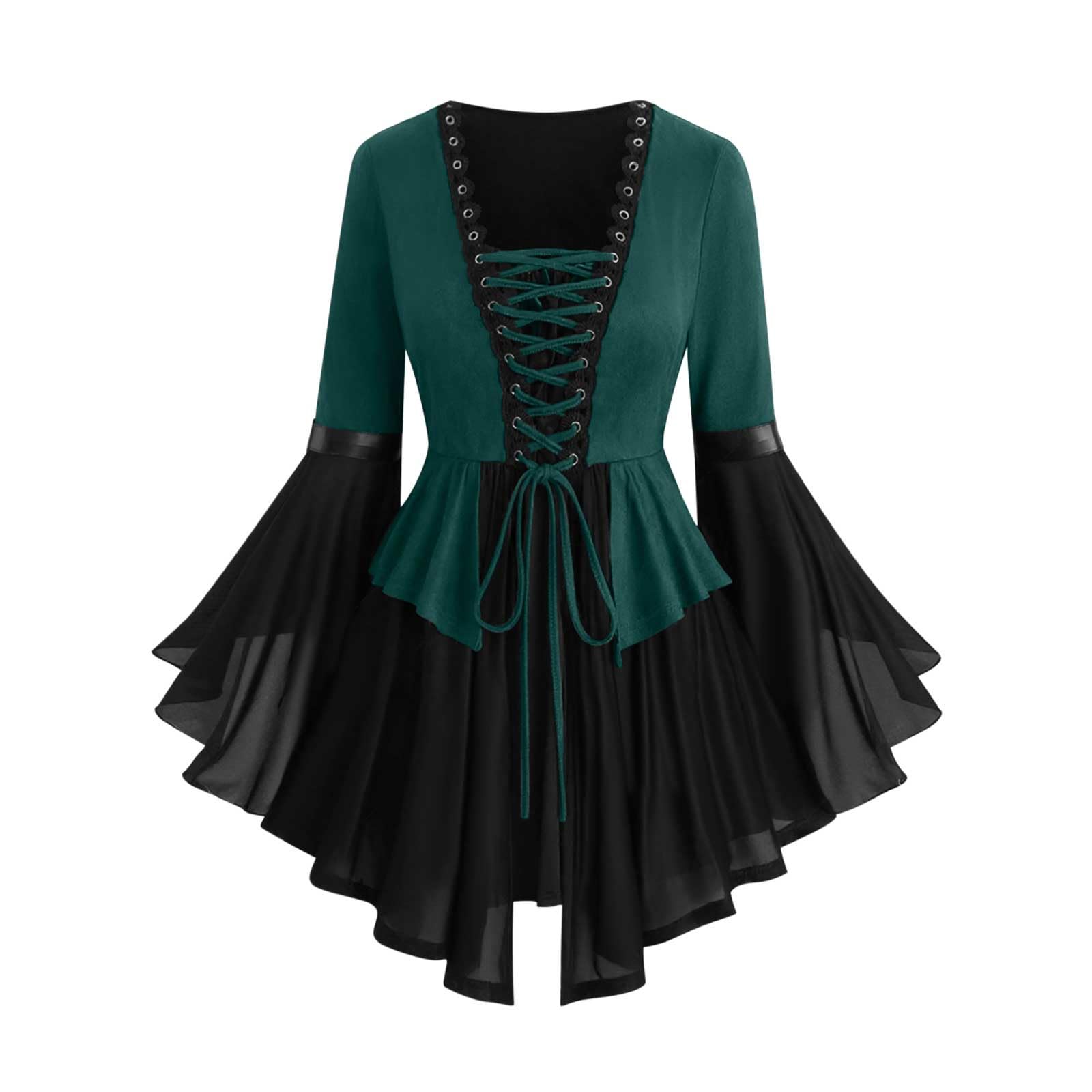 

Женская готическая рубашка винтажное платье с рукавами-бабочками XL темно-зеленого