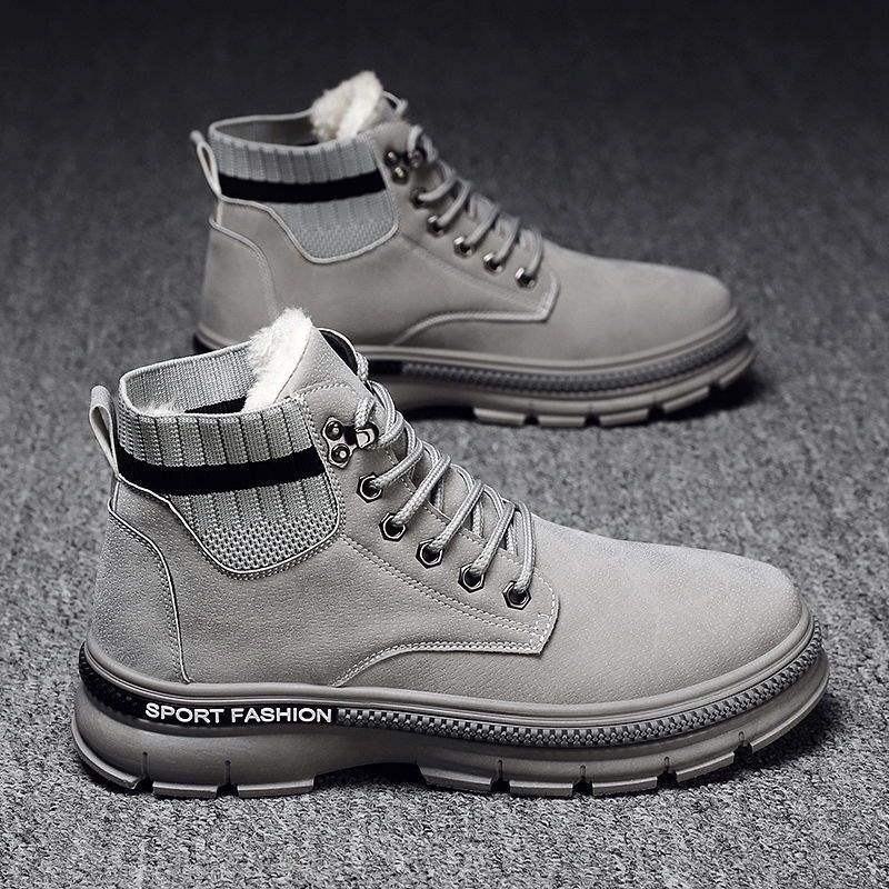 2025 winter new velvet thickened warm snow boots men's versatile casual Martin boots high-top tooling boots cotton shoes