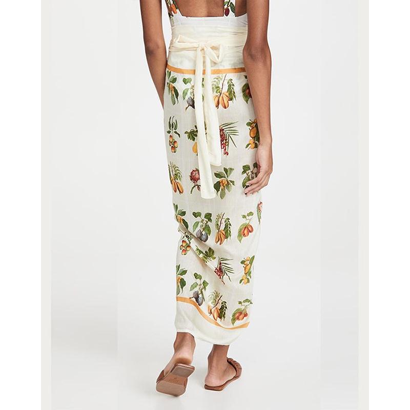 

Европейская и американская праздничная юбка миди с принтом и завязками - Пляжное платье One Size белый