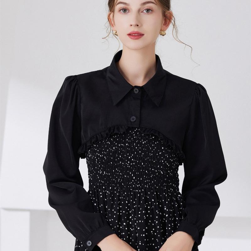 Women's Long Sleeved Shirt Detachable Collar Black Mesh Neckwear Fake Collar Half Shirt Blouse Tops Style False Collar