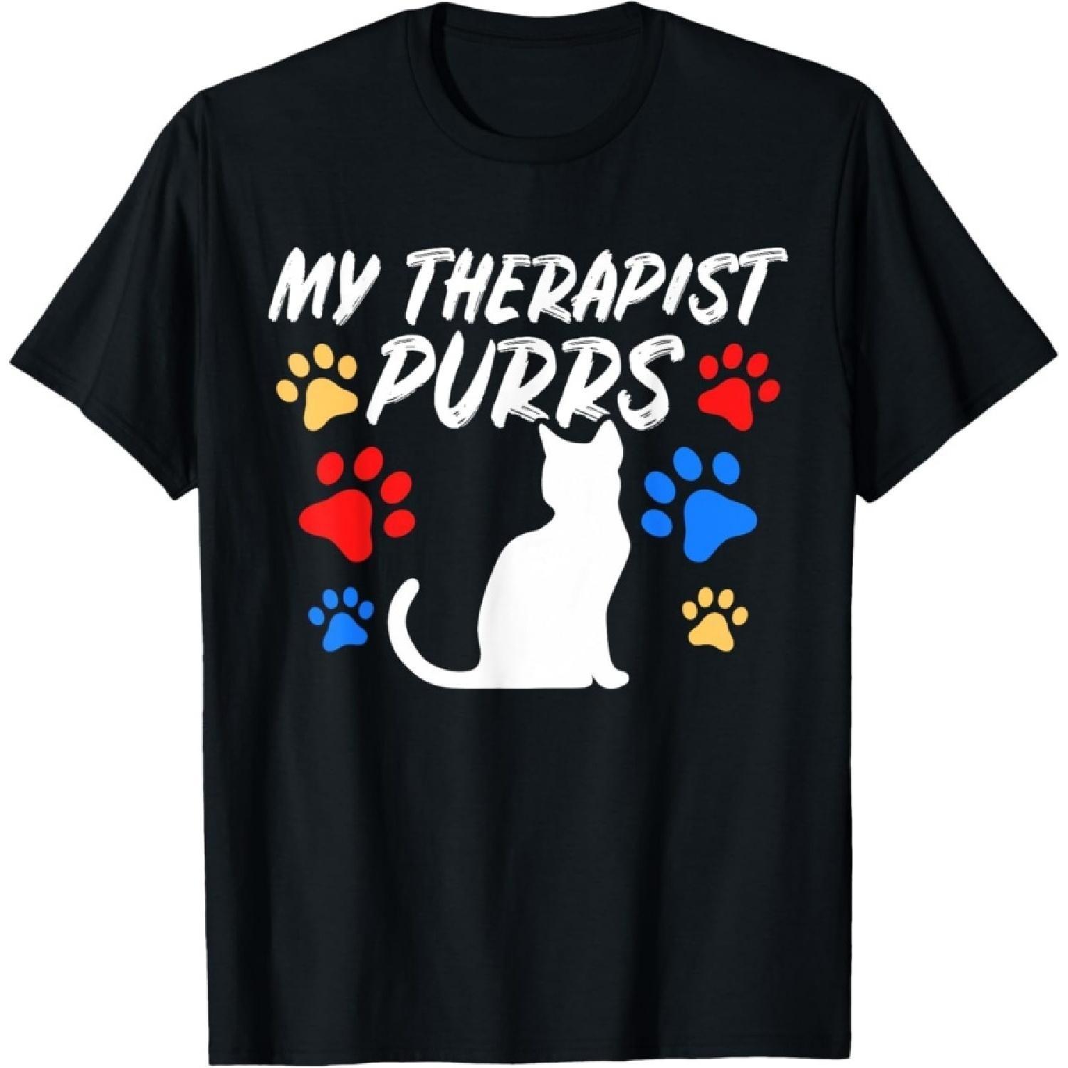 Figured Funny Gift T-Shirt for Cat Lovers Therapist Purr Cat Graphic Tee for Men Women S