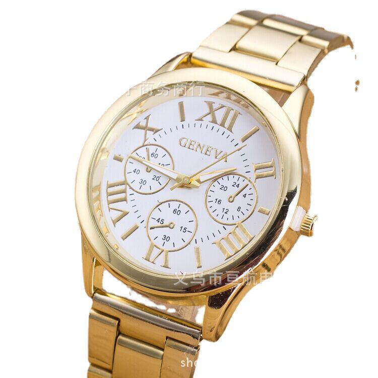 Geneva Steel Band Men's & Women's Three-Eye Roman Numeral Quartz Watch