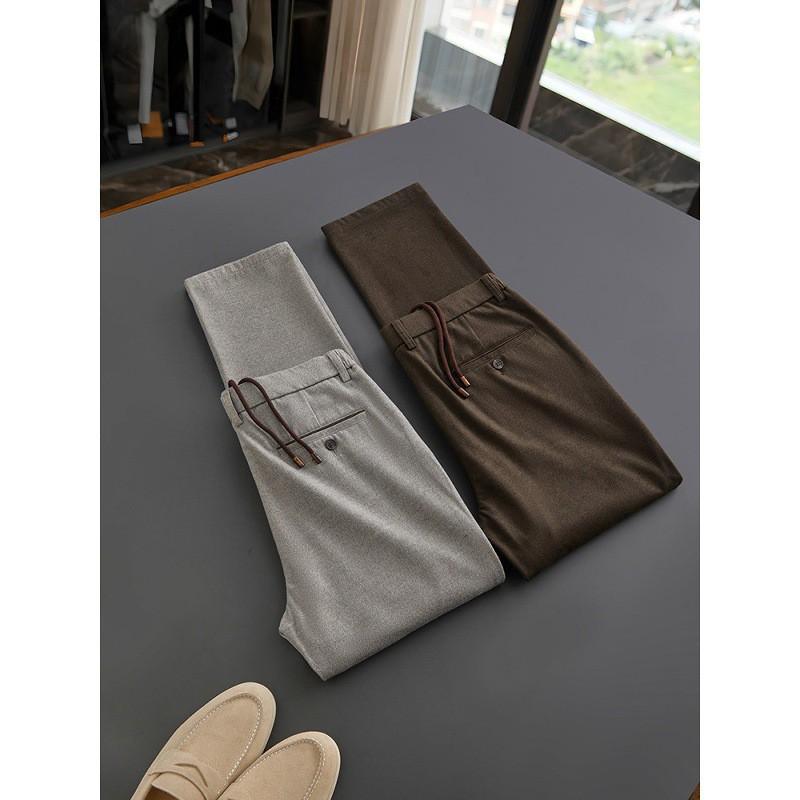 Mens Fall Straight Leg Casual Pants Wool Blend Relaxed Fit Mid Waist Trousers