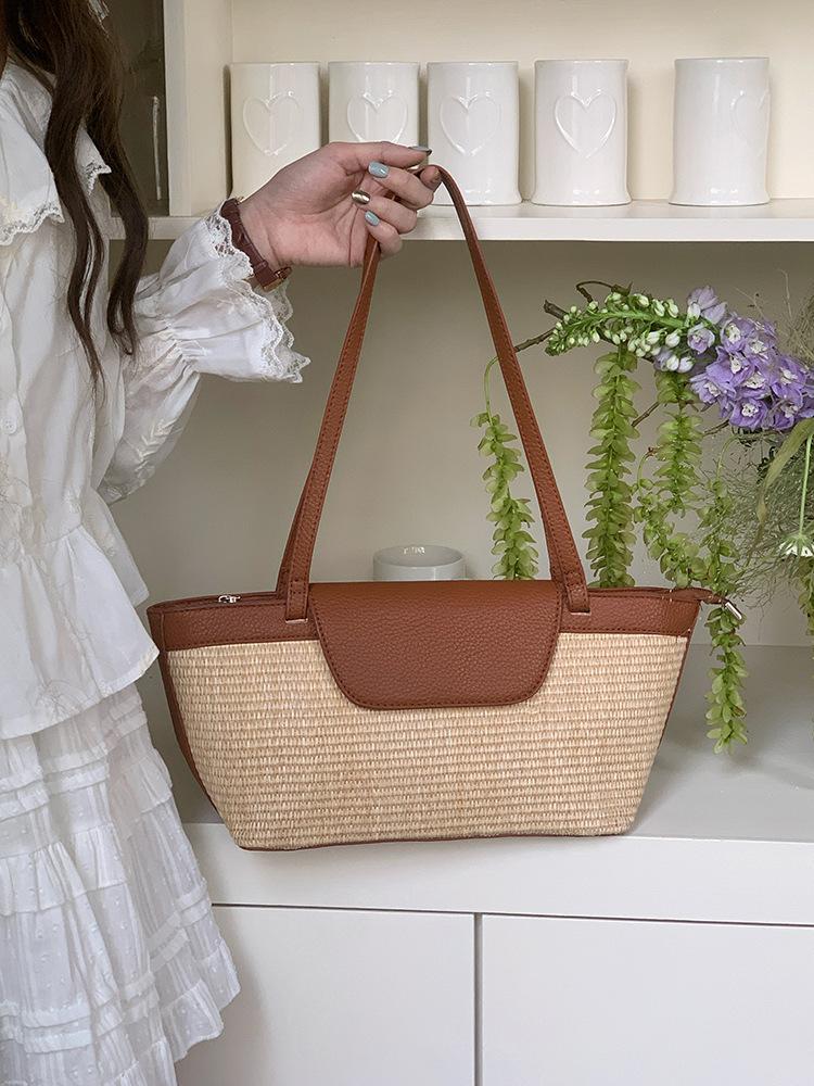

Straw Woven Bag, Armpit Bag, Spring and Summer New Fashion, Casual Woven Bag, Large Capacity, High-end Feeling, Single Shoulder Women s Bag коричневый