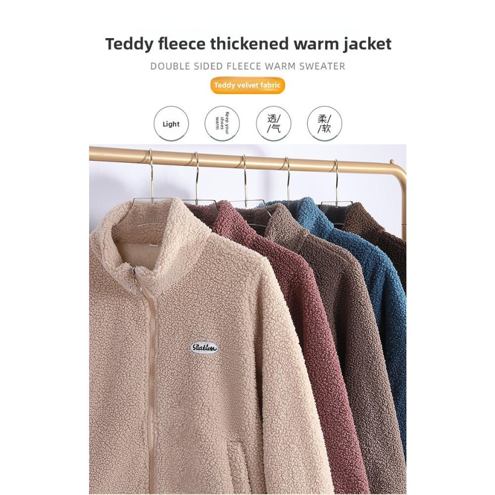 Autumn Winter Sherpa Fleece Warm Coat Women Sweatshirt Fleece Lined Thickened Fashion Fleece Top Jacket