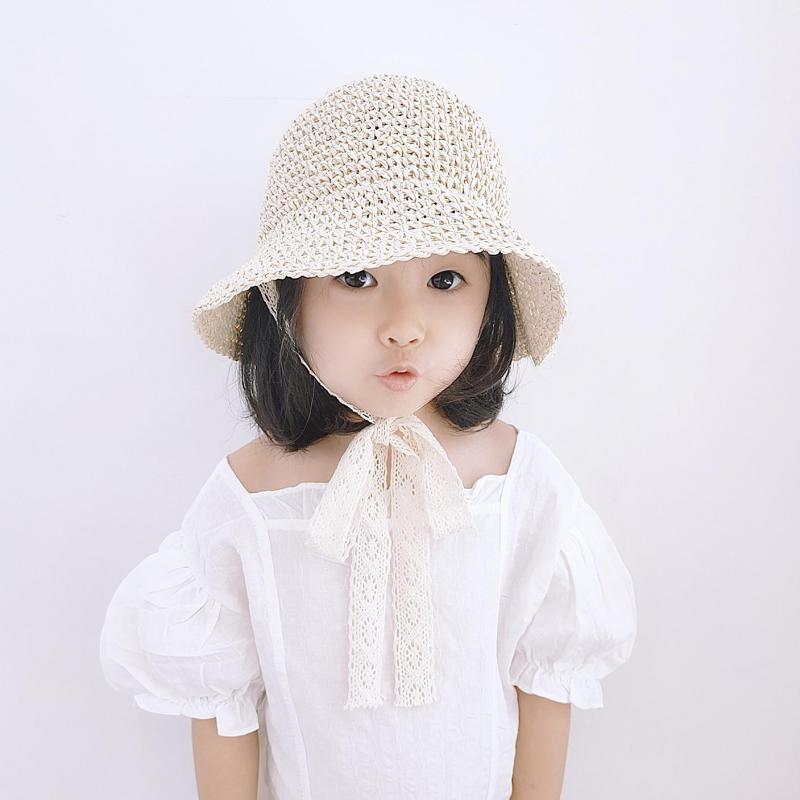 Fashion Lace Baby Hat Summer Straw Bow Baby Girl Cap Beach Children Panama Hat Princess Baby Hats and Caps for Kids 1PC