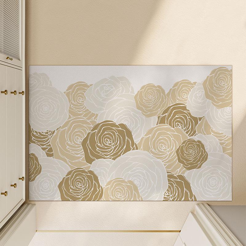 

Support Flower Pu Leather Home Floor Mat Household Door Door Foot Pad Waterproof And Non-Slip Leave-In Carpet Floor Mat 50*80cm