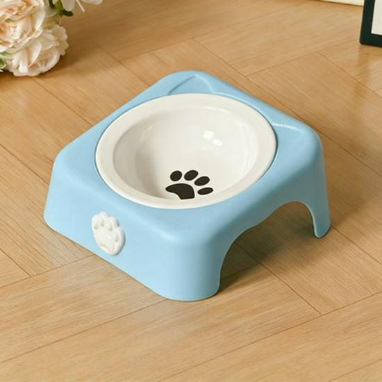 Integrated Cat Food & Water Bowl, Cute Ceramic Design, Sloped Mouth, High-Legged for Cervical Protection