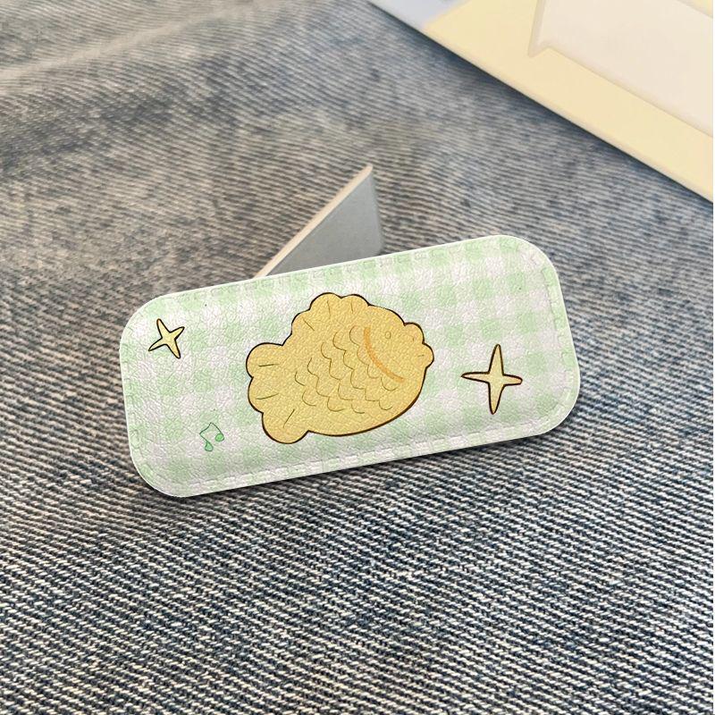 Foldable Mini Phone Holder - Cartoon Design, Leather Back Sticker, Metal, Ideal for Students and Binge-Watching.