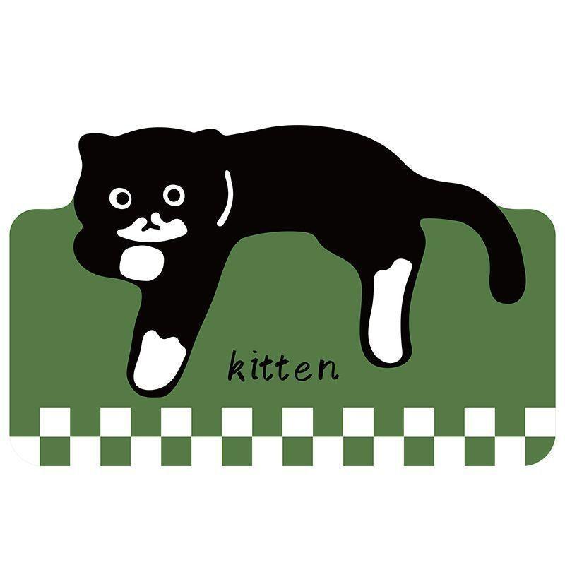 Cute Dog Cartoon Cat Checkered Pattern Diatom Mud Cushion Kitchen Carpet Toilet