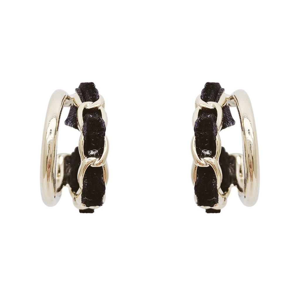 Korean black velvet earrings new trendy unique circle earrings high-end earrings women's autumn and winter circles