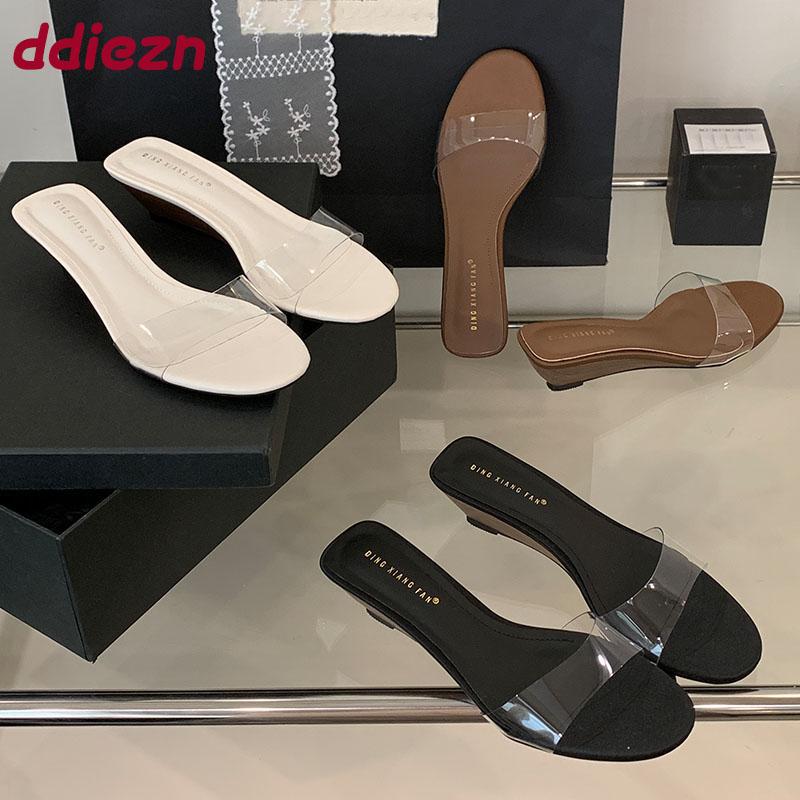 Fashion Fashion Transparent Women Wedges Slippers Female Slides Sandals Shoes Round Toe Footwear Ladies Heeled Slippers Wedges Shoes