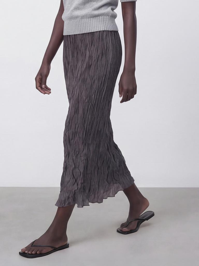 Acud Satin Wrinkle Skirt _Charcoal