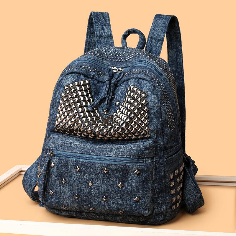 Denim Backpack Punk Rivet Backpack