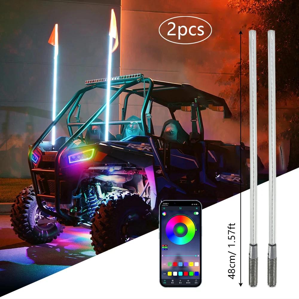 2PCS 1.8FT LED Whip Light Universal RGB LED Flagpole Lamp Colorful Antenna Driving Decorative Light For Car SUV ATV UTV RZR 12V