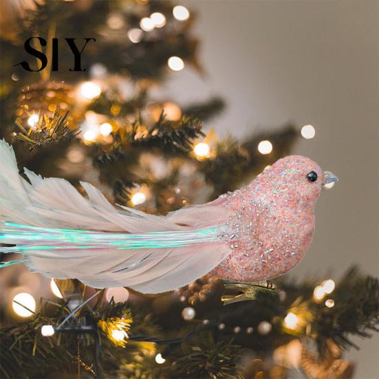Festive Charm Home Decoration Glitter Feather Bird Ornament Sparkling Design with Clip Holiday Christmas Tree for Accent