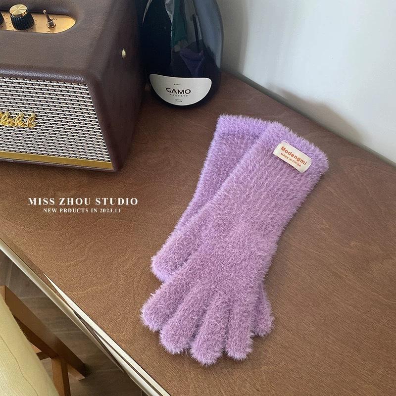 Plush  Soft and Waxy Finger Gloves for Women in Winter Versatile Long Style  Thickened and Warm  Student Cycling Fingerless Touch Screen