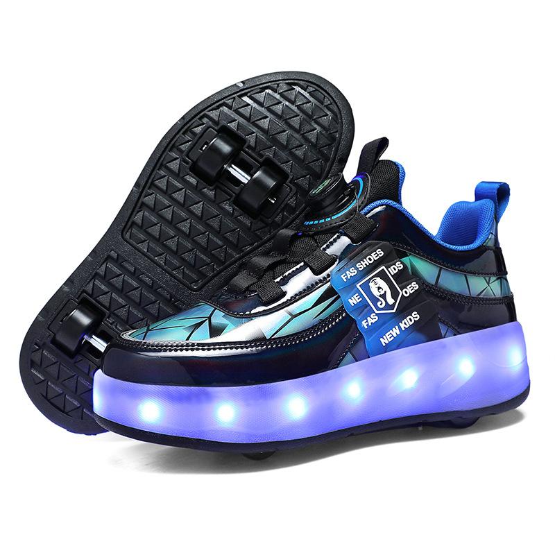 New Double-wheel Runaway Shoes, Boys and Girls Pulley Shoes Can Be Collected Variant Shoes, Skates with Lights, Luminous Shoes Manufacturers