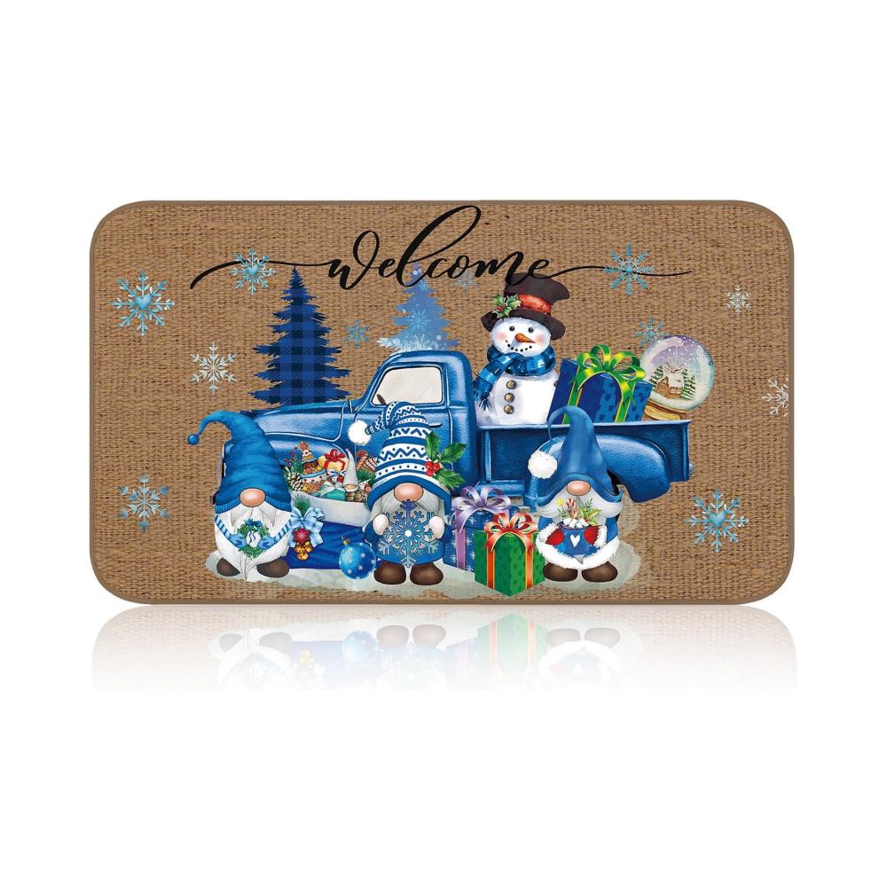 

VIKAMA Winter Floor Mat Anti-Slip Welcome Mat Outdoor and Indoor Snowman Dwarf Front Porch Carpet Winter Home Decoration 40x60cm 16x24inch