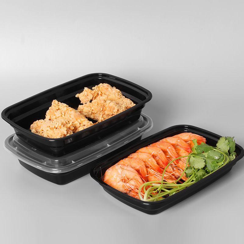 10Pcs Black Plastic Disposable Food Containers With Lids - Ideal For Salads, Sandwiches, And Kitchen Fridge Storage