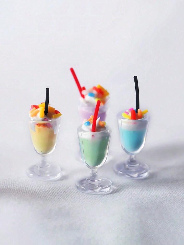 4 pieces of random color straw miniature simulated cream ice cream, miniature food scene props