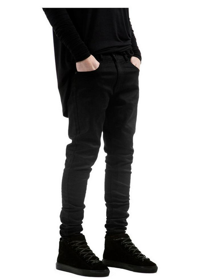 Men's 2017 Slim Fit Stretch Ripped Black Motorcycle Jeans