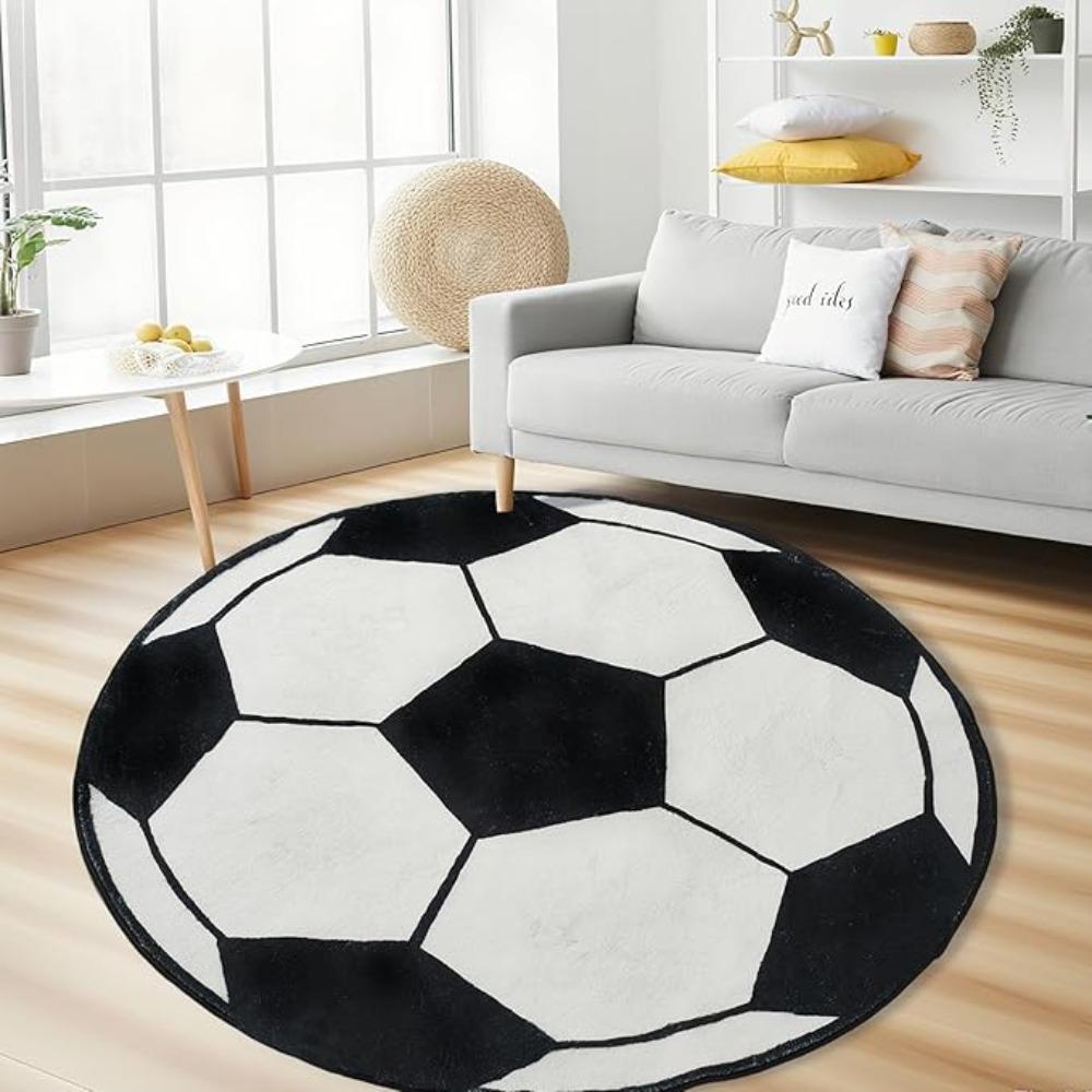 Round Sports Theme Carpet Mat Rug - Soccer Ball Baseball Basketball Patterned Home Decoration for Living Room Kids Room Home Mat