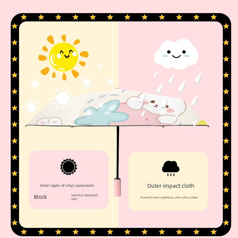 Strawberry Rabbit Safety Anti-Rebound Kids Umbrella Primary School Girls Rain and Rain Dual-Use School Dedicated Foldable Self-Opening Umbrella