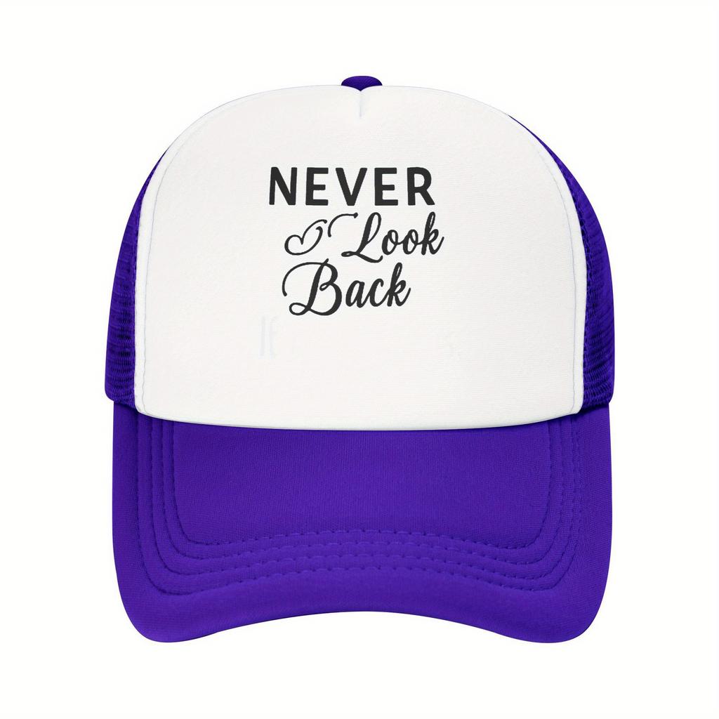 Never Look Back Print Trucker Hat Breathable Mesh Adult Baseball Cap Casual Outdoor Sports Adjustable Headwear