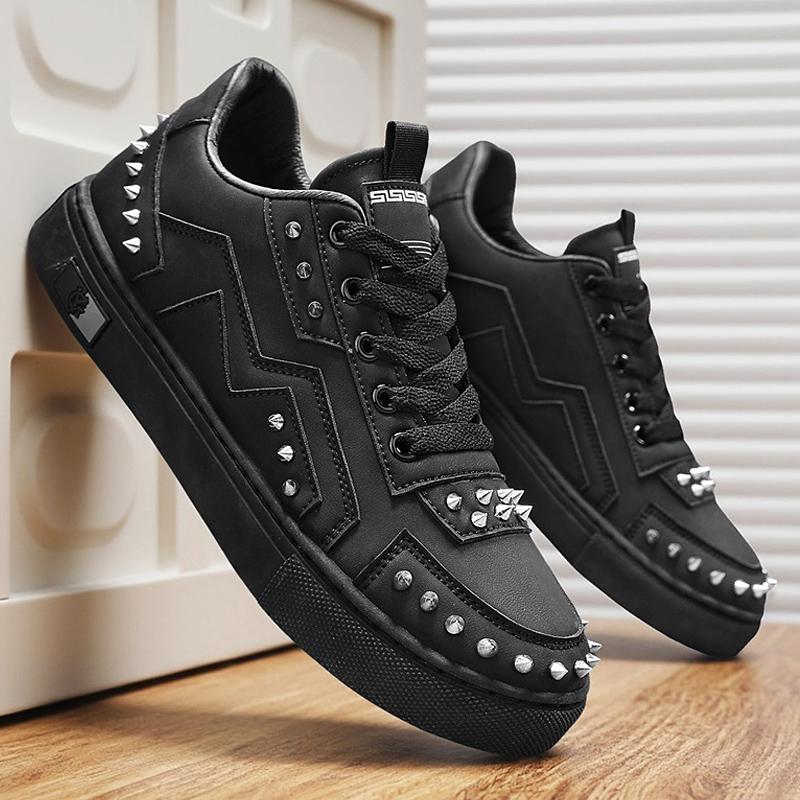 

Осенние кожаные водонепроницаемые и маслостойкие кеды с заклепками, маленькие белые нишевые туфли, незаменимые для уличной носки, обувь для скейтбординга 44 чёрный