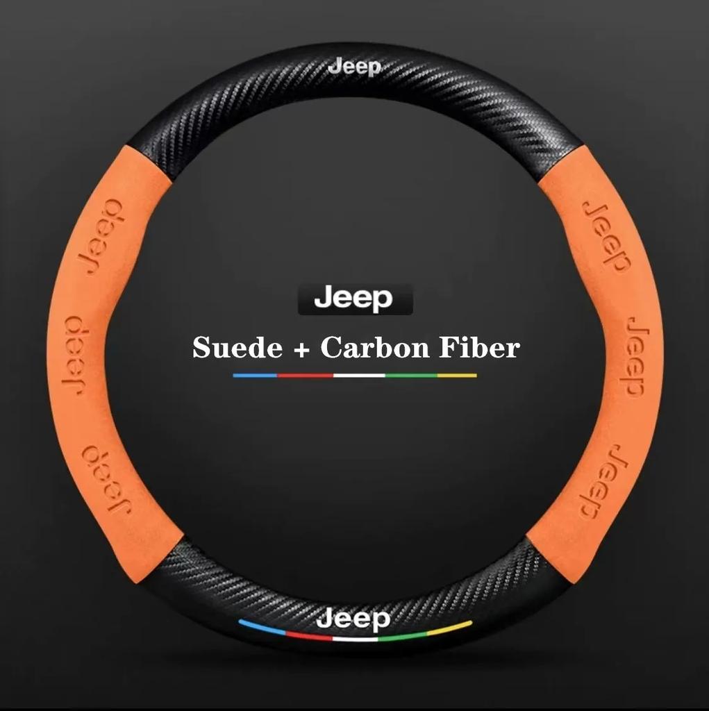 All-Season Carbon Fiber Suede Car Steering Wheel Cover for Jeep Renegade Wrangler Grand Cherokee Compass Patriot Auto