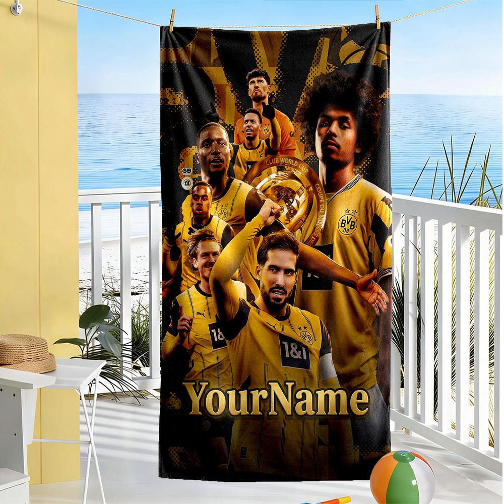 Borussia Dortmund Customize Your Name Beach Towel Super Soft Microfiber Quickdry Fabric