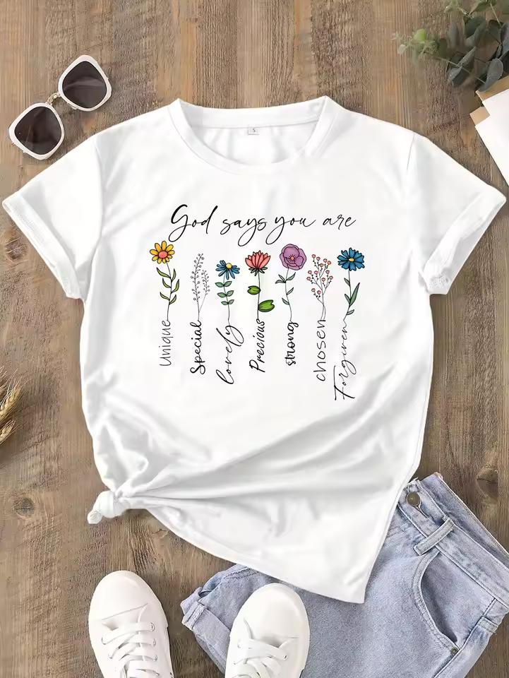 Vibrant Floral Print Short Sleeve Crew Neck T-Shirt - Comfortable,Relaxed Fit Casual Top for Summer & Spring - Women's Clothing