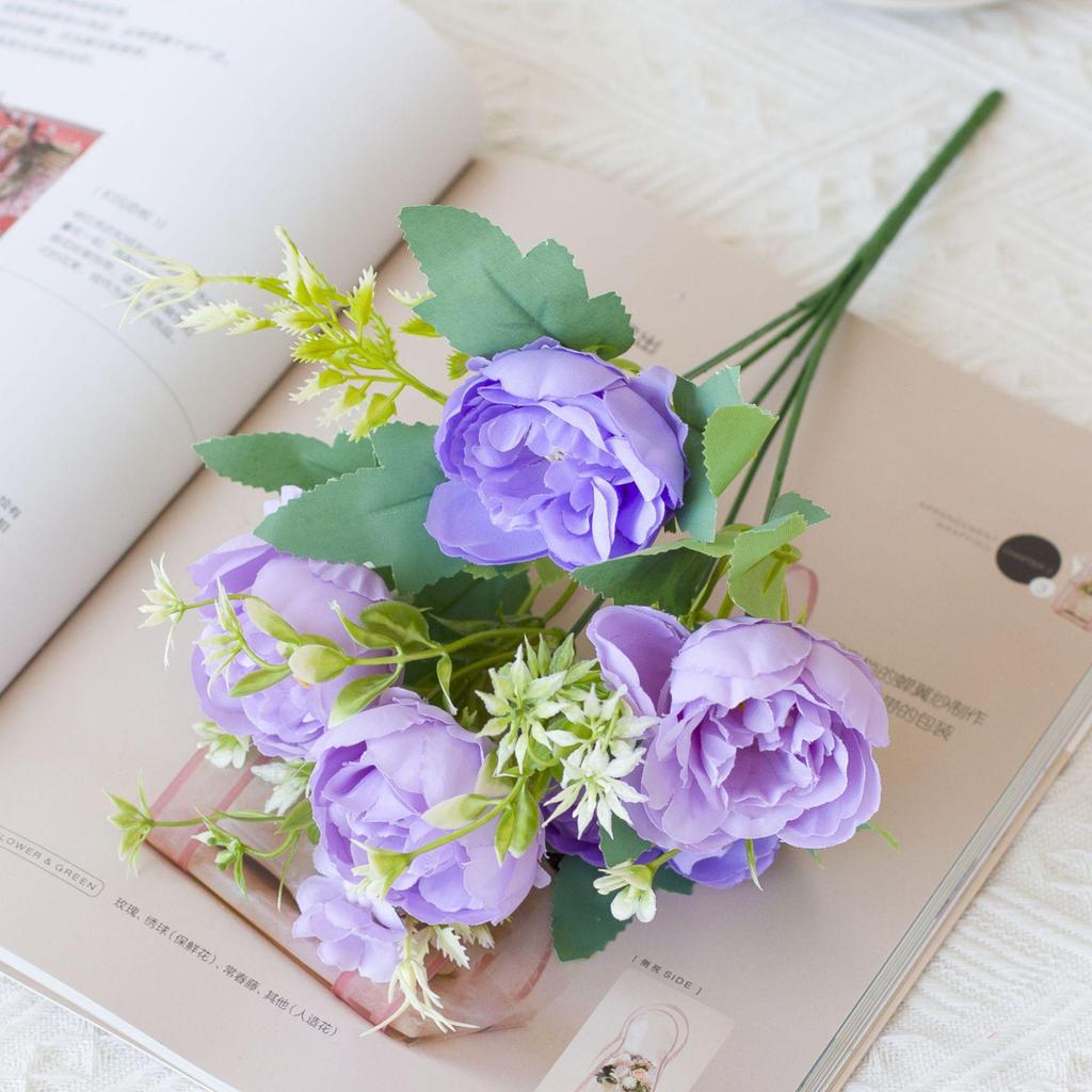 Nordic Peony Wedding Bouquet - Artificial 5-Head Peony for Home Decor