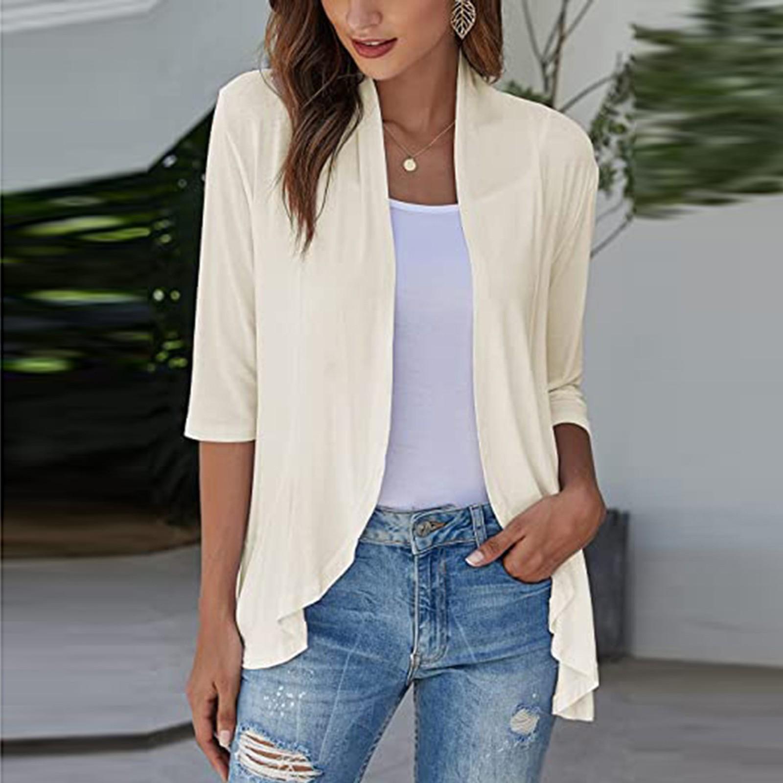 

Women s Solid Sheer Loose Kimono Cardigan Casual Three Quarter Sleeve Tops Capes XXL білий