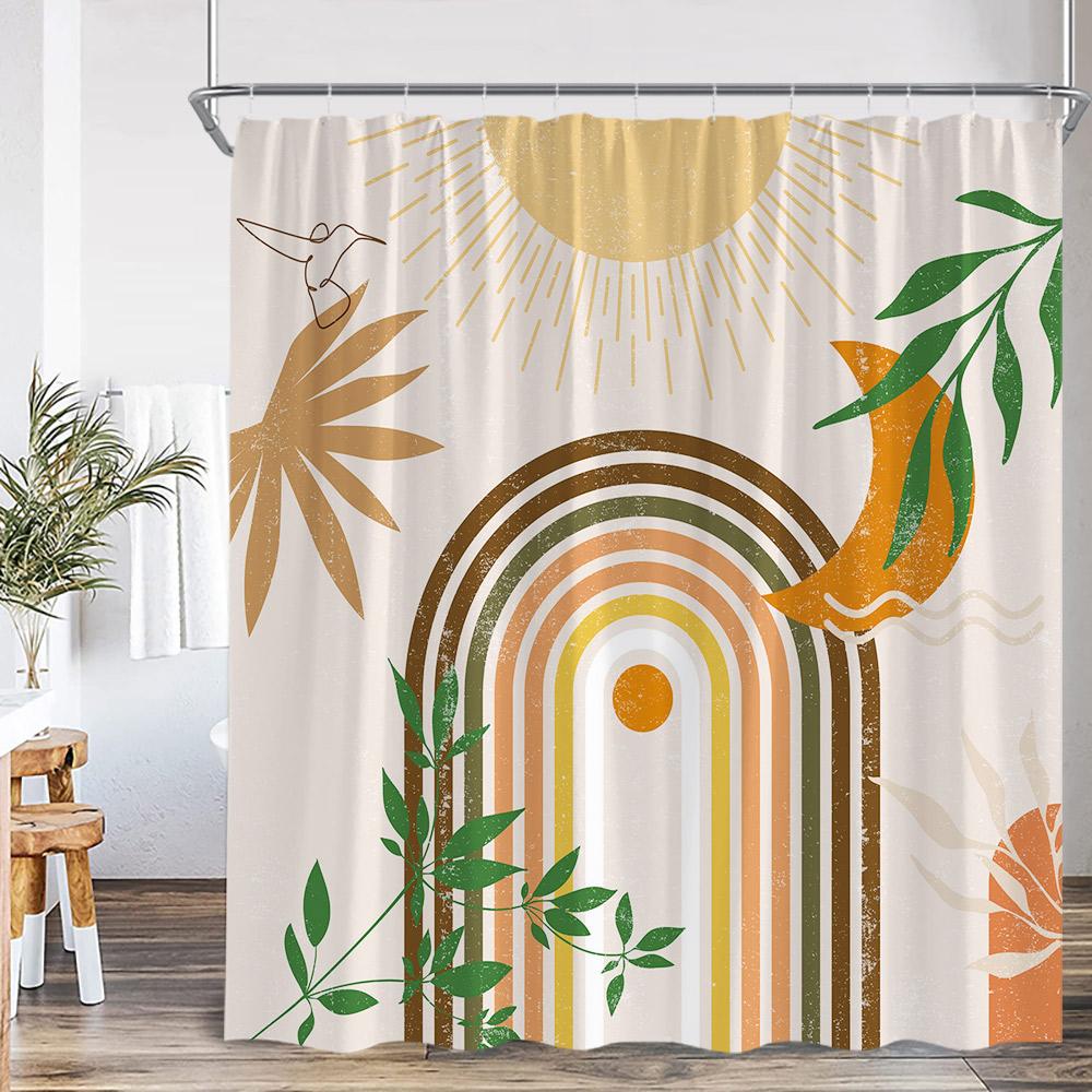 Abstrakta duschdraperier Nordisk mid-century-stil Badrumsdekorationer Modern minimalistisk badkarsgardin Polyester Badrumsdekor