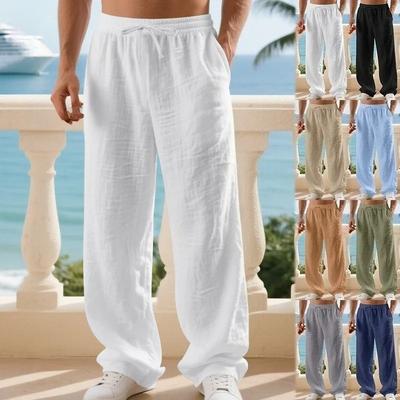 Frühling Sommer Herren Atmungsaktive Leinen Lange Hosen Strandurlaub Stil Herren Locker Lässig Sport Gerade Hosen