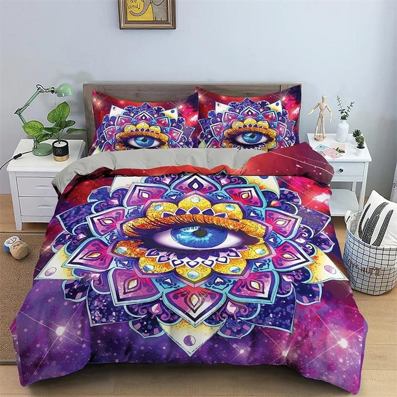3D Blaues Böses Auge Bettbezug King Queen Größe Psychedelisches Magisches Zeichnungsaugen Bettwäscheset Kinder Jugendliche Erwachsene Polyester Steppdeckenbezug