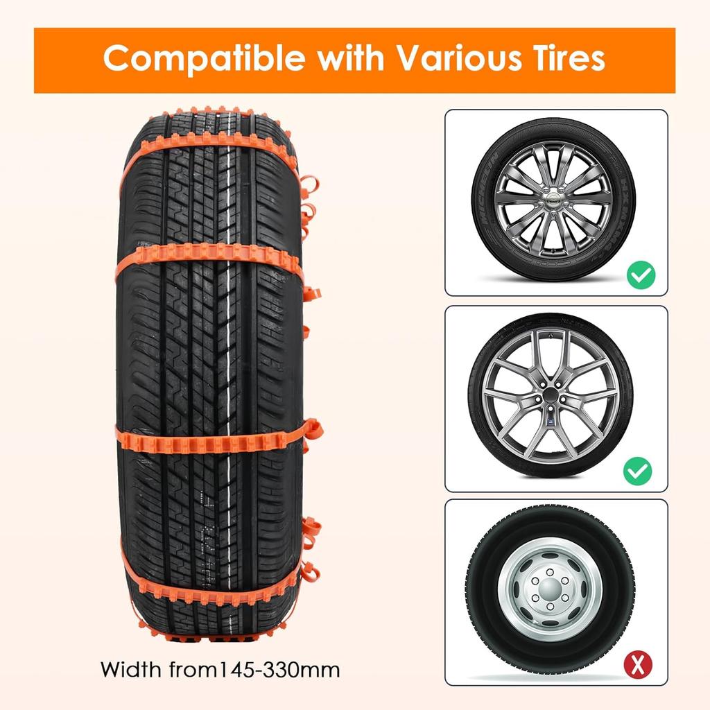 Qoosea Snow Cha Tire Cha For Car, Trucks, SUV Universal Emergency Snow Tire Cha, Adjustable Anti-Slip Tire Cables & Universal Fit (12 Pcs Orange