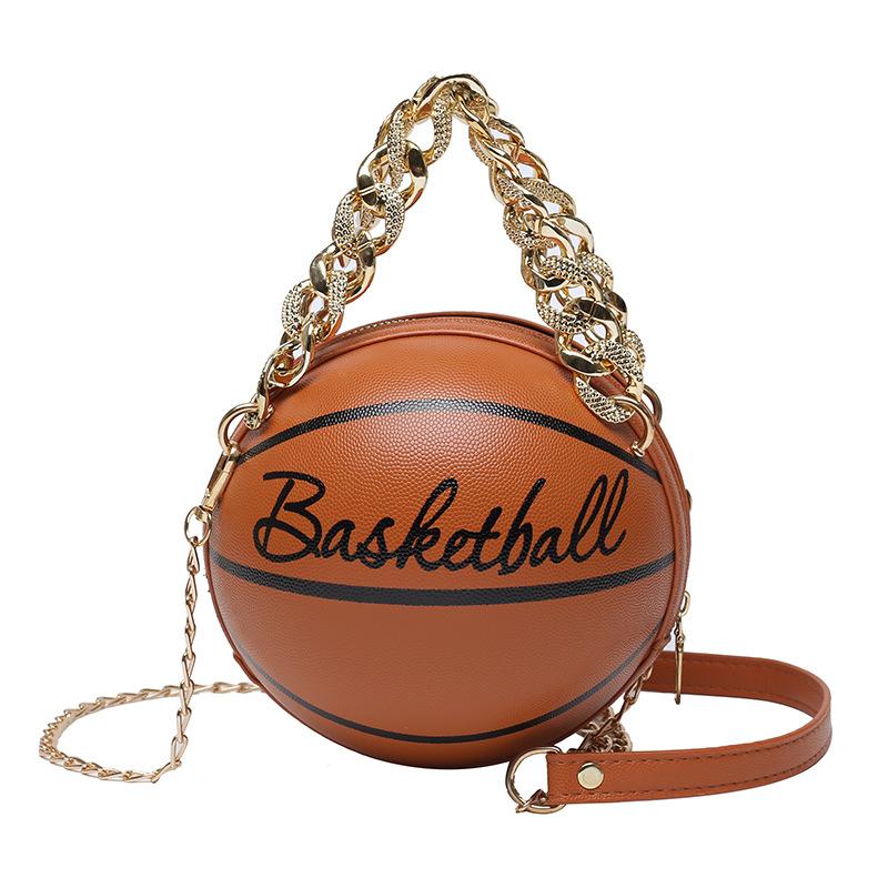 Women Shoulder Bag PU Leather Chain Basketball Bag New Letter Print Teenagers Handbag Fashion Crossbody Bags Female
