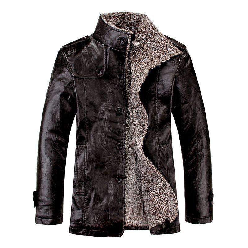 Men's Plus Size Motorcycle Style Leather Jacket with Fleece and Fur Integration