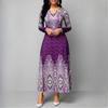 QICED Women's O-neck Vintage Print Long Sleeve Maxi Dress Spring Autumn