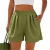 Women High Waist Elastic Waistband Pleated Loose Fit Shorts with Side Pockets Summer Lightweight Casual Style