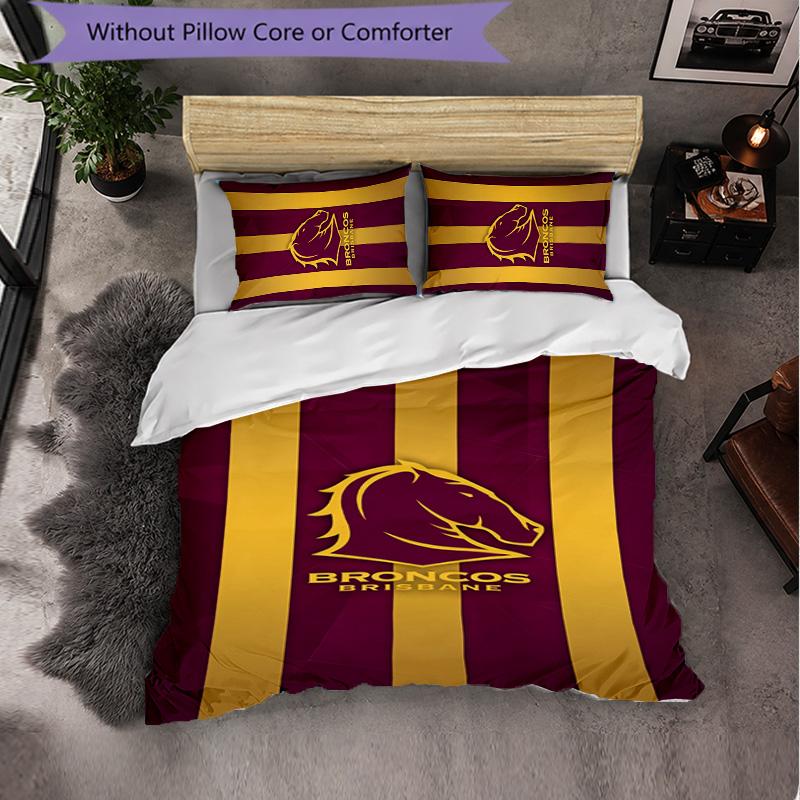 Set Biancheria da Letto in Microfibra con Fantasia Brisbane Broncos 3 Pezzi Decorazione Copripiumino per Camera da Letto Uso Domestico